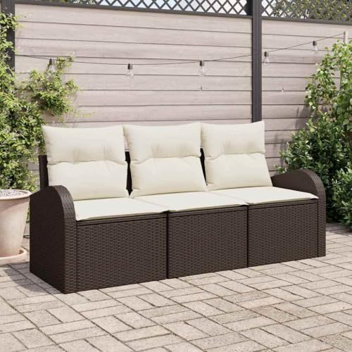 Qnhdfrt Garten Sofa Set 3 Sitzer Outdoor Rattan Möbel mit weißen Kissen Modulares Design für Terrasse Balkon und Garten von Qnhdfrt