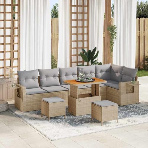 Qnhdfrt Garten Sofa Set 3 Teile Beige Outdoor Rattan Lounge Sitzgruppe mit Kissen Modulares Design für Terrasse Balkon und Garten von Qnhdfrt