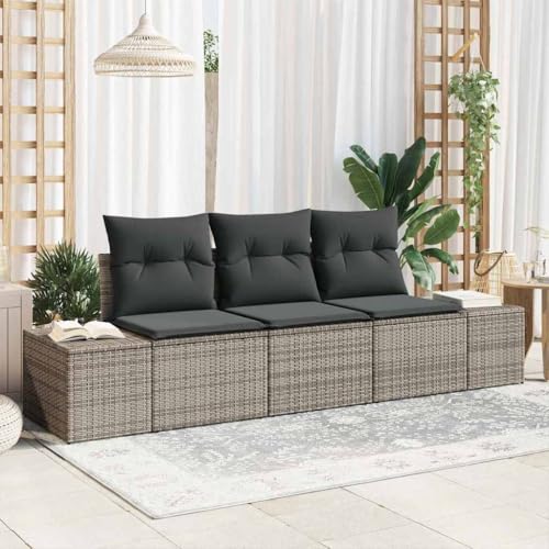 Qnhdfrt Garten Sofa Set 3 Teile Grau Modernes Poly Rattan Möbelset mit Kissen für Garten Terrasse Balkon von Qnhdfrt