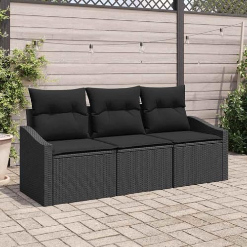 Qnhdfrt Garten Sofa Set 3 Teile Schwarz Modernes Design Outdoor Rattan Möbel für Garten Terrasse Balkon mit Kissen Sitzgruppe Lounge Qnhdfrt Garten Sofa Set 3 Teile Schwarz Modernes Design Outdoor Rattan Möbel für Garten Terrasse Balkon mit Kissen Sitzgruppe Lounge von Qnhdfrt