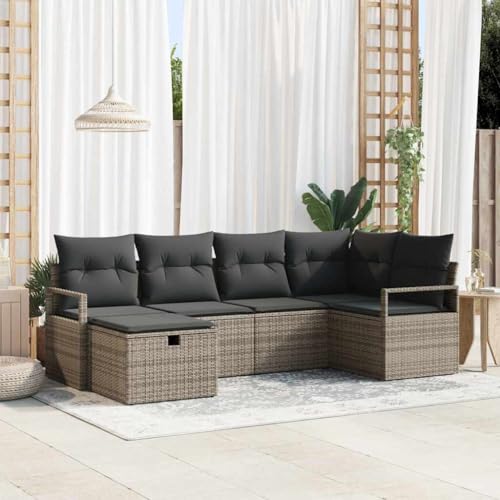 Qnhdfrt Garten Sofa Set 3 teilig Grau aus Poly Rattan mit Kissen Modulares Design für Terrasse Balkon Garten von Qnhdfrt