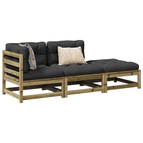Qnhdfrt Garten Sofa Set 3 teilig Kiefernholz Imprägniert mit Polsterkissen Anthrazit Outdoor Sitzgruppe für Terrasse Garten und Balkon von Qnhdfrt