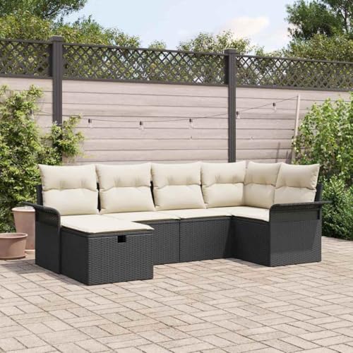 Qnhdfrt Garten Sofa Set 3 teilig Schwarz aus Poly Rattan mit Kissen Modulares Design Wetterfest für Terrasse Garten und Balkon von Qnhdfrt