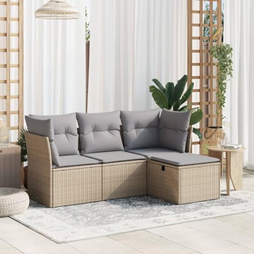 Qnhdfrt Garten Sofa Set 4 TLG. PE Rattan Lounge Sitzgruppe mit Kissen Beigemischung für Terrasse Balkon Garten Qnhdfrt Garten Sofa Set 4 TLG. PE Rattan Lounge Sitzgruppe mit Kissen Beigemischung für Terrasse Balkon Garten von Qnhdfrt