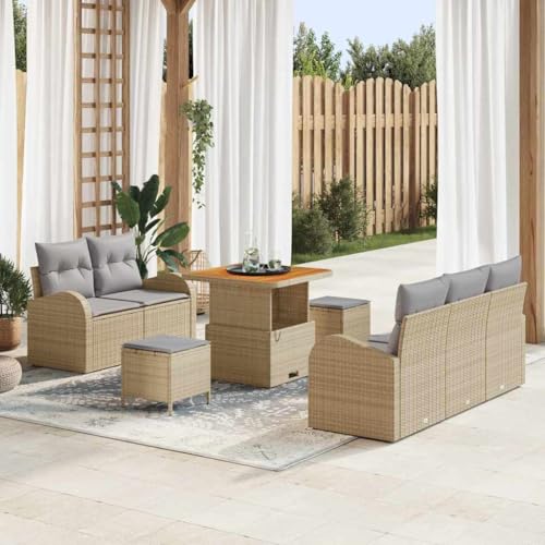 Qnhdfrt Garten Sofa Set 4 Teile Beige Poly Rattan Lounge Set Modular Outdoor Balkonmöbel mit Kissen für Terrasse Garten von Qnhdfrt