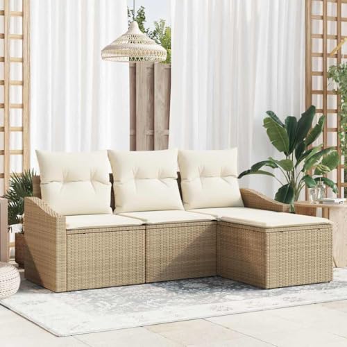 Qnhdfrt Garten Sofa Set 4 Teile Beige Poly Rattan Modular Sitzgruppe mit Wetterfesten Kissen für Terrasse Garten und Balkon Qnhdfrt Garten Sofa Set 4 Teile Beige Poly Rattan Modular Sitzgruppe mit Wetterfesten Kissen für Terrasse Garten und Balkon von Qnhdfrt