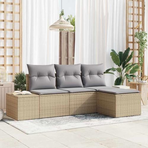 Qnhdfrt Garten Sofa Set 4 Teile Beige Rattan Modular Outdoor Sitzgruppe mit Kissen für Terrasse Balkon und Garten Lounge Bereich Qnhdfrt Garten Sofa Set 4 Teile Beige Rattan Modular Outdoor Sitzgruppe mit Kissen für Terrasse Balkon und Garten Lounge Bereich von Qnhdfrt