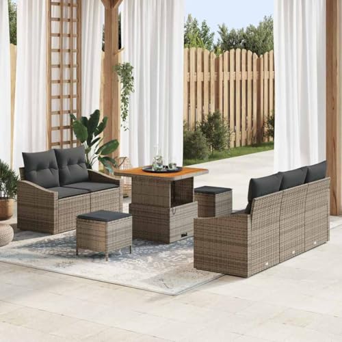 Qnhdfrt Garten Sofa Set 4 Teile Grau Modernes Rattan Lounge Set mit Tisch Outdoor Sitzgruppe für Terrasse Balkon und Garten von Qnhdfrt