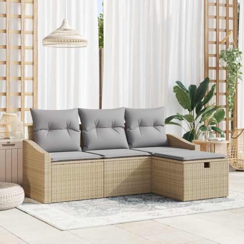 Qnhdfrt Garten Sofa Set 4 Teile Outdoor Rattan Sitzgruppe mit Kissen Beige Modernes Design für Terrasse Balkon Garten Qnhdfrt Garten Sofa Set 4 Teile Outdoor Rattan Sitzgruppe mit Kissen Beige Modernes Design für Terrasse Balkon Garten von Qnhdfrt