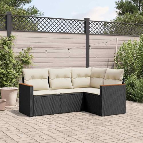 Qnhdfrt Garten Sofa Set 4 Teile Schwarz PE Rattan mit Kissen Modulares Design für Terrasse Garten Balkon von Qnhdfrt