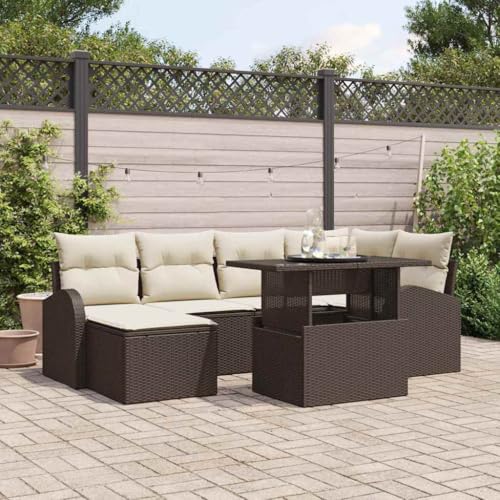 Qnhdfrt Garten Sofa Set 4 Teiler aus Handgewebtem Natur Rattan mit Kissen in Braun und Creme Modular Wetterfest für Balkon Garten und Terrasse Qnhdfrt Garten Sofa Set 4 Teiler aus Handgewebtem Natur Rattan mit Kissen in Braun und Creme Modular Wetterfest für Balkon Garten und Terrasse von Qnhdfrt