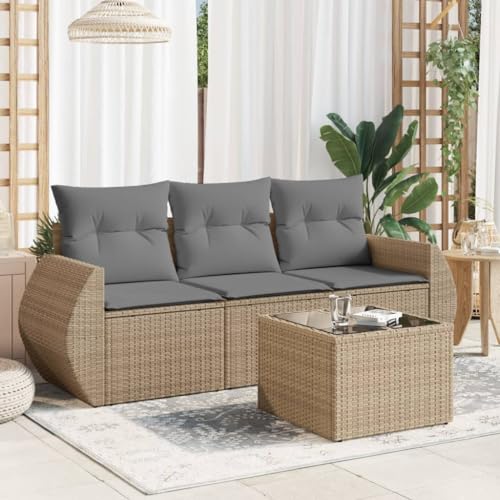 Qnhdfrt Garten Sofa Set 4 teilig Beige PE Rattan mit Glas Tisch und Kissen Modulares Design für Terrasse Balkon und Garten Lounge Qnhdfrt Garten Sofa Set 4 teilig Beige PE Rattan mit Glas Tisch und Kissen Modulares Design für Terrasse Balkon und Garten Lounge von Qnhdfrt
