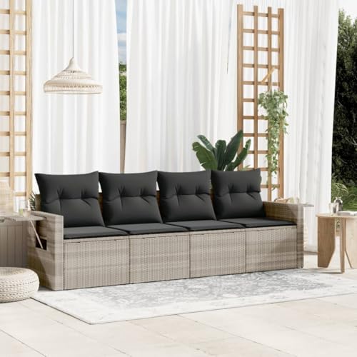 Qnhdfrt Garten Sofa Set 4 teilig Hellgrau PE Rattan Lounge Möbel mit Kissen Stauraum und Beistelltisch für Terrasse Garten Balkon Qnhdfrt Garten Sofa Set 4 teilig Hellgrau PE Rattan Lounge Möbel mit Kissen Stauraum und Beistelltisch für Terrasse Garten Balkon von Qnhdfrt