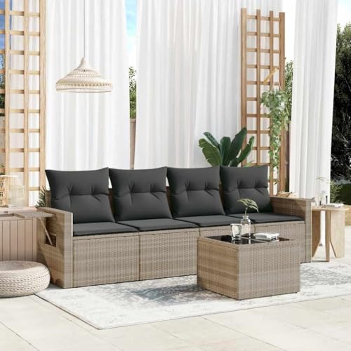 Qnhdfrt Garten Sofa Set 5 TLG Hellgrau PE Rattan Lounge Möbel mit Kissen Stauraum und Beistelltisch für Terrasse Balkon Garten Qnhdfrt Garten Sofa Set 5 TLG Hellgrau PE Rattan Lounge Möbel mit Kissen Stauraum und Beistelltisch für Terrasse Balkon Garten von Qnhdfrt