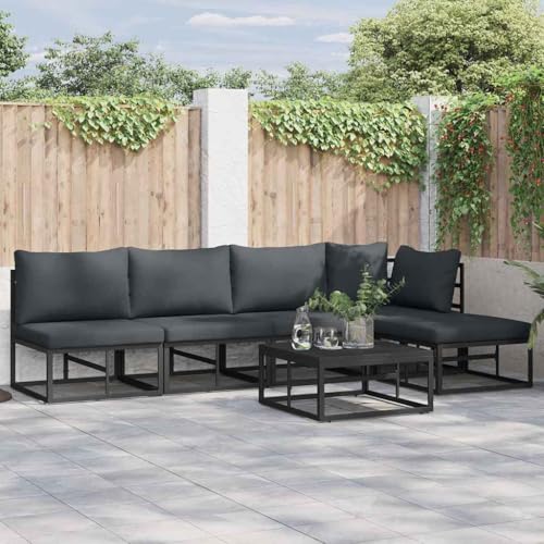 Qnhdfrt Garten Sofa Set 5 TLG Schwarz Modernes Design mit Eckstuhl Mittelstuhl Hocker und Tisch aus Aluminium für Terrasse Garten und Balkon von Qnhdfrt