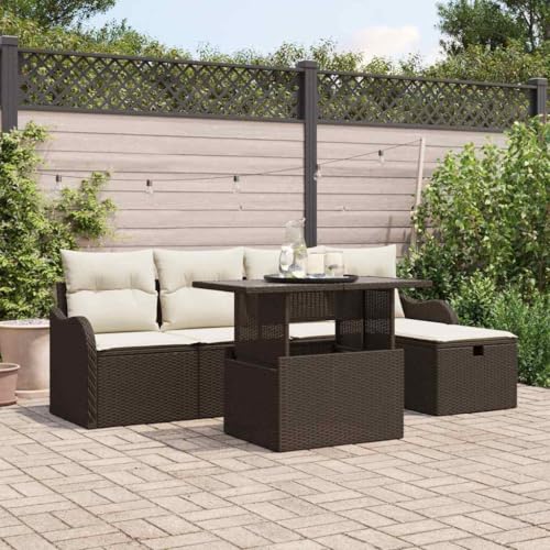 Qnhdfrt Garten Sofa Set 5 Teile Braun Poly Rattan Modernes Design Wetterfester Stauraum Modular für Terrasse Balkon Garten von Qnhdfrt