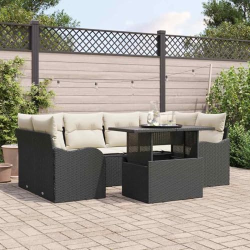 Qnhdfrt Garten Sofa Set 5 Teile Modernes Outdoor Lounge Möbel Set aus Wetterfestem Rattan mit Cremefarbenen Kissen für Balkon Terrasse Garten von Qnhdfrt