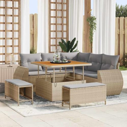 Qnhdfrt Garten Sofa Set 5 Teile Outdoor Rattan Möbel Beige Sitzgruppe mit Kissen für Terrasse Balkon und Garten von Qnhdfrt