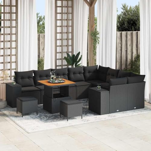 Qnhdfrt Garten Sofa Set 5 Teile Schwarz Modernes Design Rattan Outdoor Lounge Set mit Kissen und Glastisch für Terrasse Garten Balkon Qnhdfrt Garten Sofa Set 5 Teile Schwarz Modernes Design Rattan Outdoor Lounge Set mit Kissen und Glastisch für Terrasse Garten Balkon von Qnhdfrt