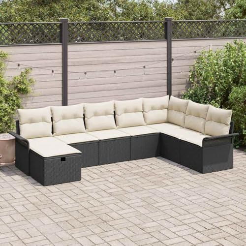 Qnhdfrt Garten Sofa Set 5 Teile Schwarz Poly Rattan Outdoor Ecksofa mit Cremefarbenen Kissen Modular für Terrasse Balkon von Qnhdfrt