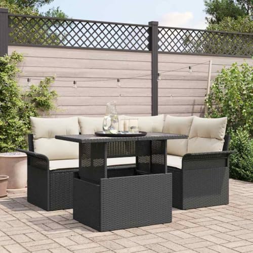 Qnhdfrt Garten Sofa Set 5 Teile Schwarz Poly Rattan mit Kissen für 4 Personen Wetterbeständige Outdoor Lounge Sitzgruppe mit Tisch für Terrasse Garten und Balkon Qnhdfrt Garten Sofa Set 5 Teile Schwarz Poly Rattan mit Kissen für 4 Personen Wetterbeständige Outdoor Lounge Sitzgruppe mit Tisch für Terrasse Garten und Balkon von Qnhdfrt