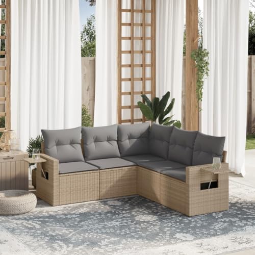 Qnhdfrt Garten Sofa Set 5 teilig Beige PE Rattan Lounge Möbel mit Stauraum Kissen und Beistelltisch für Terrasse Garten Balkon Qnhdfrt Garten Sofa Set 5 teilig Beige PE Rattan Lounge Möbel mit Stauraum Kissen und Beistelltisch für Terrasse Garten Balkon von Qnhdfrt