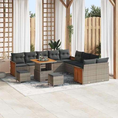 Qnhdfrt Garten Sofa Set 5-teilig Grau Modernes Design Poly Rattan und Akazienholz Outdoor Lounge Set für Garten und Terrasse von Qnhdfrt