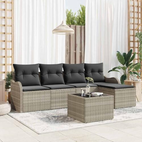 Qnhdfrt Garten Sofa Set 5 teilig Modulares Ecksofa Lounge Set Outdoor Hellgrau Poly Rattan mit Kissen für Terrasse Garten Balkon Qnhdfrt Garten Sofa Set 5 teilig Modulares Ecksofa Lounge Set Outdoor Hellgrau Poly Rattan mit Kissen für Terrasse Garten Balkon von Qnhdfrt