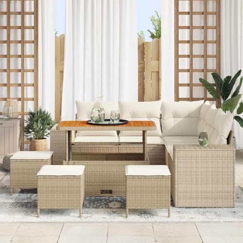 Qnhdfrt Garten Sofa Set 5 teilig aus Natur Rattan Handgewebt Beige Outdoor Lounge Sitzgruppe mit Kissen und Tisch für Terrasse Garten Balkon von Qnhdfrt