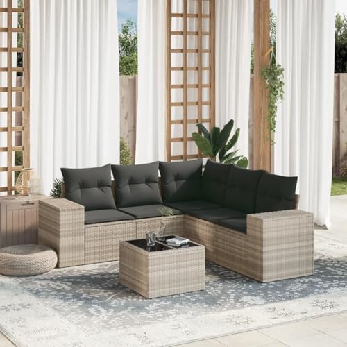 Qnhdfrt Garten Sofa Set 6 TLG Hellgrau PE Rattan Lounge Möbel mit Glas Tisch und Kissen für Terrasse Garten Balkon Qnhdfrt Garten Sofa Set 6 TLG Hellgrau PE Rattan Lounge Möbel mit Glas Tisch und Kissen für Terrasse Garten Balkon von Qnhdfrt
