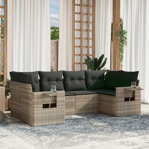 Qnhdfrt Garten Sofa Set 6 TLG mit Kissen PE Rattan Outdoor Lounge Möbel Set Hellgrau Stauraum Klapptisch für Garten Terrasse Balkon Qnhdfrt Garten Sofa Set 6 TLG mit Kissen PE Rattan Outdoor Lounge Möbel Set Hellgrau Stauraum Klapptisch für Garten Terrasse Balkon von Qnhdfrt