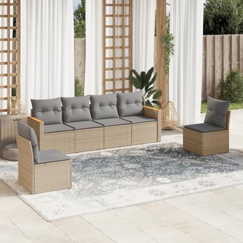 Qnhdfrt Garten Sofa Set 6 TLG. Beige PE Rattan Lounge Möbel mit Stauraum und Kissen für Terrasse Garten und Balkon von Qnhdfrt