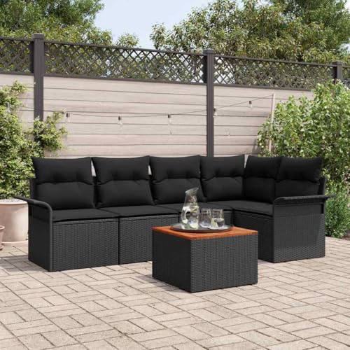 Qnhdfrt Garten Sofa Set 6 Teile Schwarz Poly Rattan mit Kissen Ecksofa Lounge Set für Garten Balkon Terrasse von Qnhdfrt