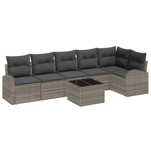 Qnhdfrt Garten Sofa Set 6-teilig Grau Outdoor Lounge Set aus Poly Rattan mit Kissen für Terrasse Balkon Garten von Qnhdfrt