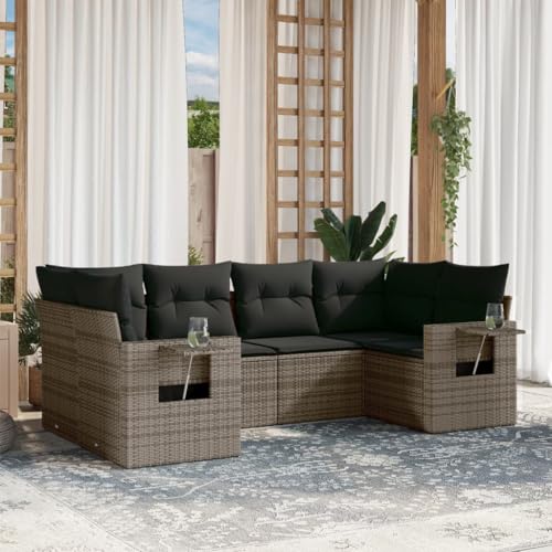 Qnhdfrt Garten Sofa Set 6 teilig Grau PE Rattan Outdoor Lounge Möbel mit Stauraum Kissen und Klapptisch für Terrasse Balkon Garten Qnhdfrt Garten Sofa Set 6 teilig Grau PE Rattan Outdoor Lounge Möbel mit Stauraum Kissen und Klapptisch für Terrasse Balkon Garten von Qnhdfrt