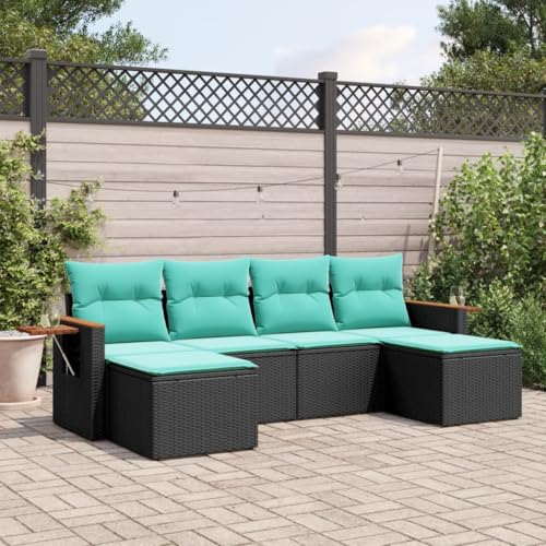 Qnhdfrt Garten Sofa Set 6 teilig Schwarz PE Rattan Lounge Möbel mit Kissen für Terrasse Balkon und Garten von Qnhdfrt