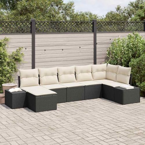 Qnhdfrt Garten Sofa Set 7 TLG Schwarz PE Rattan Modular Outdoor Lounge Möbel Set mit Kissen für Terrasse Balkon Garten von Qnhdfrt
