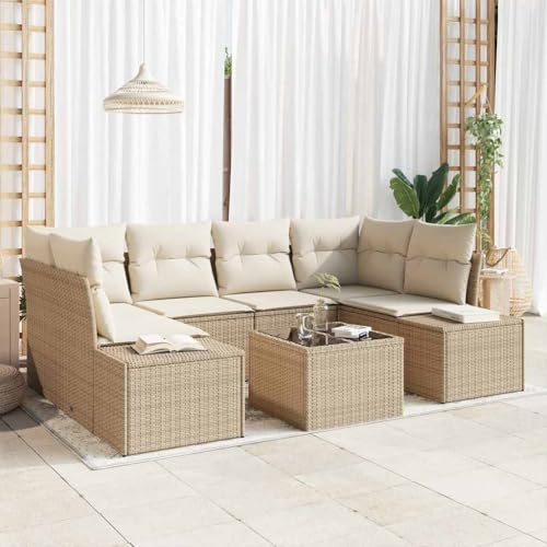 Qnhdfrt Garten Sofa Set 7-teilig Beige Poly Rattan Ecksofa mit Tisch für Terrasse Garten und Balkon von Qnhdfrt