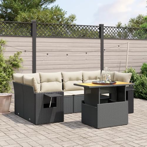 Qnhdfrt Garten Sofa Set 7 teilig PE Rattan Lounge Möbel Schwarz mit Kissen und Klapptisch für Terrasse Balkon Garten von Qnhdfrt