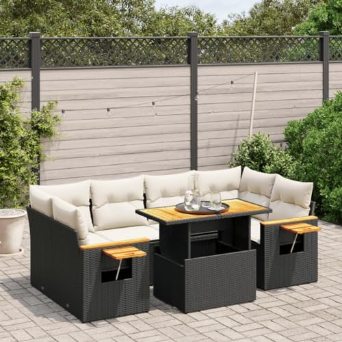 Qnhdfrt Garten Sofa Set 7 teilig PE Rattan Schwarz mit Kissen und Klapptisch für Terrasse Balkon Garten Qnhdfrt Garten Sofa Set 7 teilig PE Rattan Schwarz mit Kissen und Klapptisch für Terrasse Balkon Garten von Qnhdfrt