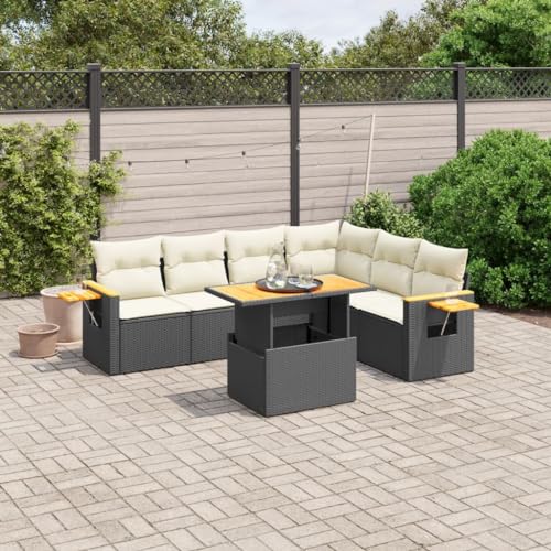 Qnhdfrt Garten Sofa Set 7 teilig Schwarz PE Rattan mit Kissen Höhenverstellbarer Tisch und Klapptische für Terrasse Garten und Balkon Qnhdfrt Garten Sofa Set 7 teilig Schwarz PE Rattan mit Kissen Höhenverstellbarer Tisch und Klapptische für Terrasse Garten und Balkon von Qnhdfrt