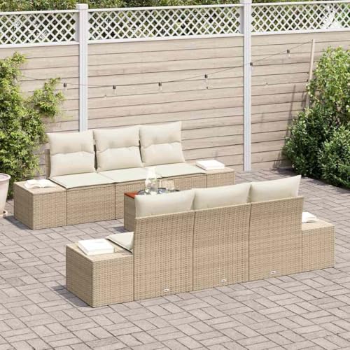 Qnhdfrt Garten Sofa Set 7 teilig aus Poly Rattan mit Stauraum und Gartentisch Beige Weiß 55x55x37 cm Modernes Design für Terrasse Garten und Balkon Qnhdfrt Garten Sofa Set 7 teilig aus Poly Rattan mit Stauraum und Gartentisch Beige Weiß 55x55x37 cm Modernes Design für Terrasse Garten und Balkon von Qnhdfrt