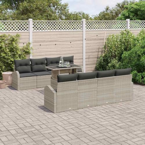 Qnhdfrt Garten Sofa Set 7-teilig in Hellgrau aus Poly Rattan mit Kissen Modulares Design Robustes Wetterfestes Material für Outdoor Lounge Garten Terrasse Balkon von Qnhdfrt
