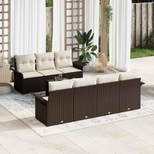 Qnhdfrt Garten Sofa Set 8 Teile Braun Modernes Poly Rattan Möbel Set mit Kissen für Garten Terrasse Balkon Lounge Bereich von Qnhdfrt