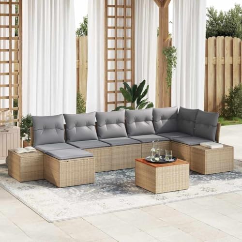 Qnhdfrt Garten Sofa Set 8 Teile Outdoor Ecksofa mit Tisch Grau Modernes Design aus Natur Rattan für Garten Terrasse und Balkon von Qnhdfrt