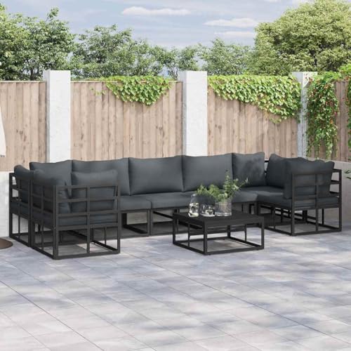 Qnhdfrt Garten Sofa Set 8 teilig Schwarz Aluminium Modular Outdoor Lounge Möbel für Terrasse Balkon und Garten 70 x 70 x 32 cm von Qnhdfrt