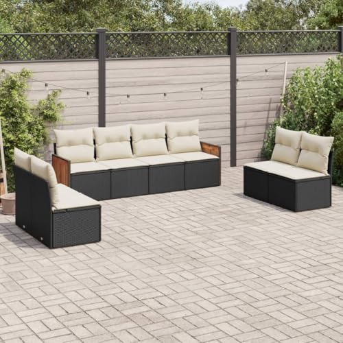 Qnhdfrt Garten Sofa Set 8 teilig Schwarz PE Rattan mit Kissen Modulares Design für Terrasse Garten und Balkon von Qnhdfrt