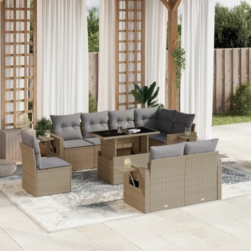 Qnhdfrt Garten Sofa Set 9 TLG Beige PE Rattan mit Kissen und Klapptisch für Terrasse Balkon Garten Qnhdfrt Garten Sofa Set 9 TLG Beige PE Rattan mit Kissen und Klapptisch für Terrasse Balkon Garten von Qnhdfrt