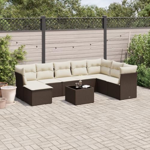 Qnhdfrt Garten Sofa Set 9 teilig Braun PE Rattan mit Kissen und Glas Tisch für Terrasse Garten Balkon von Qnhdfrt