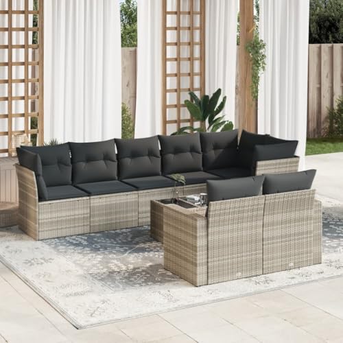 Qnhdfrt Garten Sofa Set 9 teilig Hellgrau PE Rattan mit Kissen und Glas Tisch für Terrasse Garten Balkon Qnhdfrt Garten Sofa Set 9 teilig Hellgrau PE Rattan mit Kissen und Glas Tisch für Terrasse Garten Balkon von Qnhdfrt